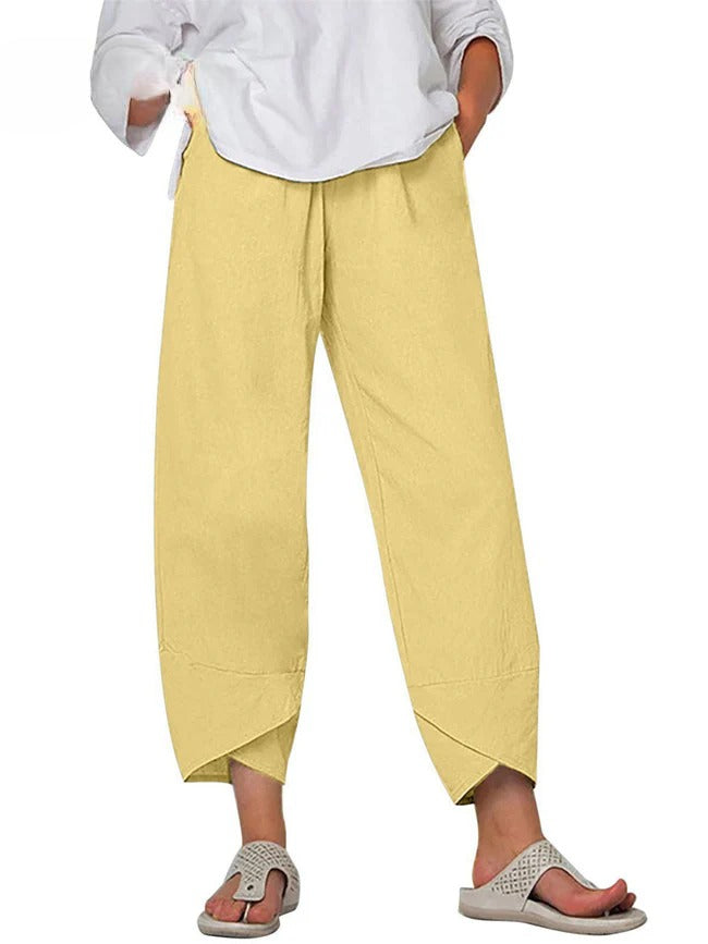 Yellow Bryndis | Cotton Linen Wide-Leg Pants for Women | Summer Casual