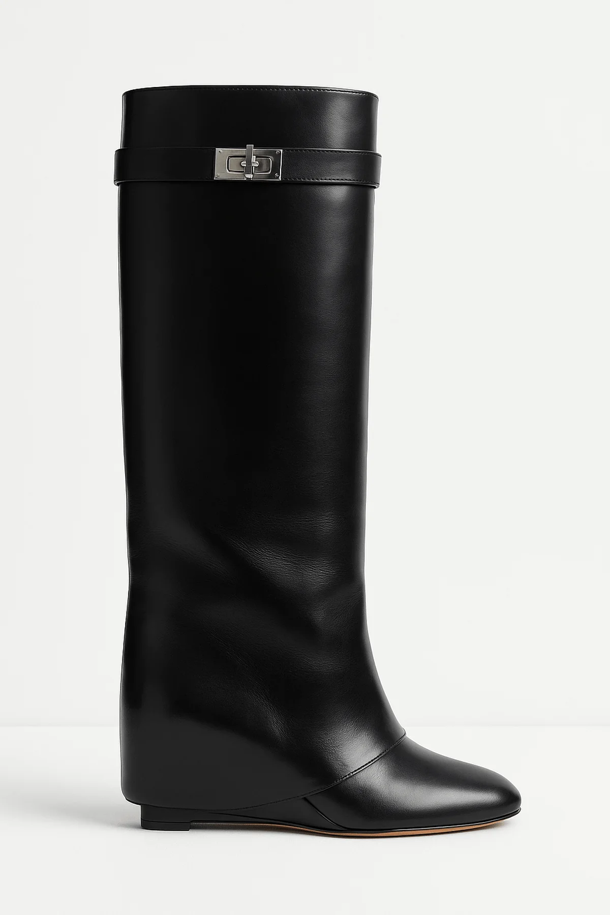 Women's Shark Lock Knee-High Faux Leather Boots - photo 1