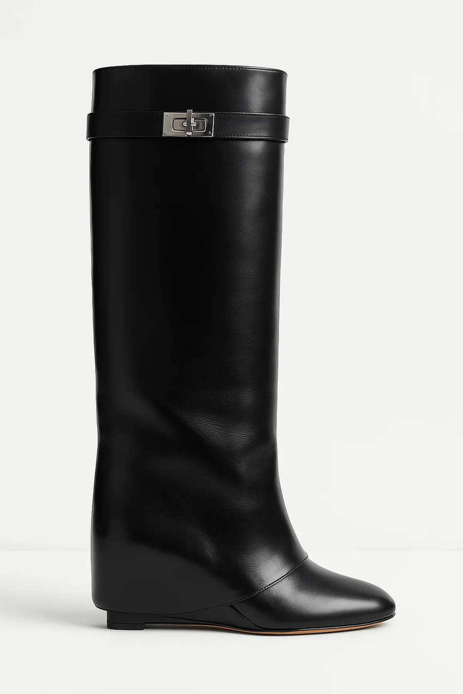 Women's Shark Lock Knee-High Faux Leather Boots - photo 1