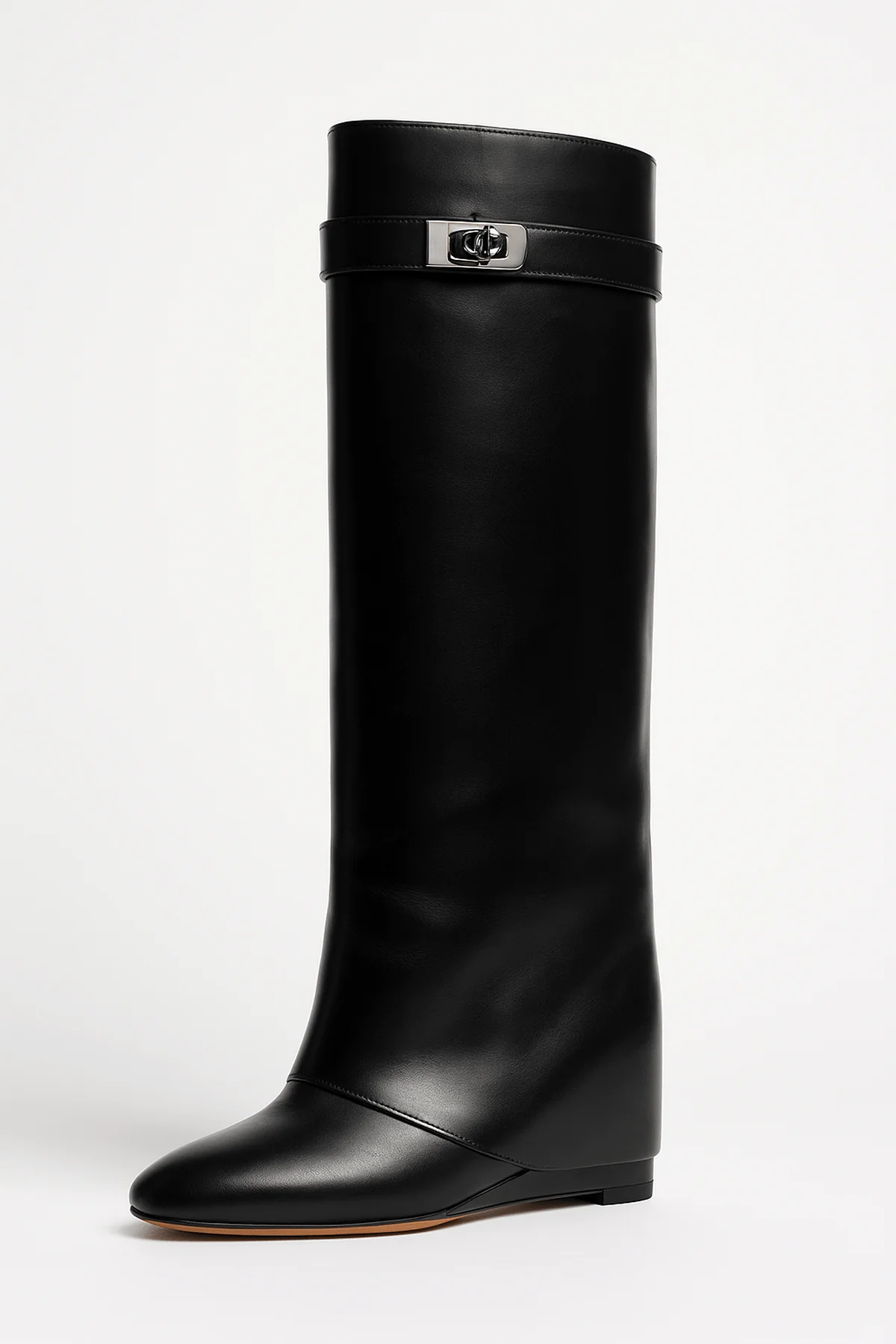 Women's Shark Lock Knee-High Faux Leather Boots - photo 2