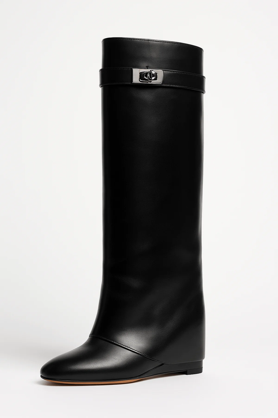 Women's Shark Lock Knee-High Faux Leather Boots - photo 2
