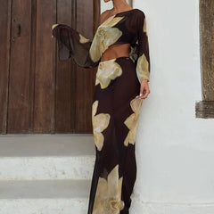Printed One Shoulder Two Piece Set with Flowy Sleeve Detail - photo 1