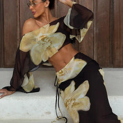 Printed One Shoulder Two Piece Set with Flowy Sleeve Detail - photo 2