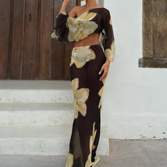Printed One Shoulder Two Piece Set with Flowy Sleeve Detail - photo 4