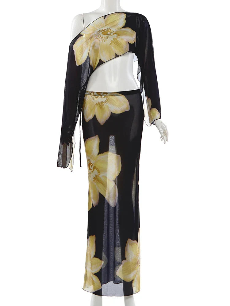 Printed One Shoulder Two Piece Set with Flowy Sleeve Detail - photo 5