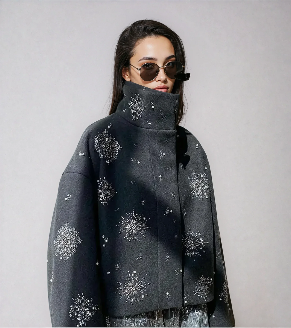 Women's Embroidery Beading Pea Coat - photo 1