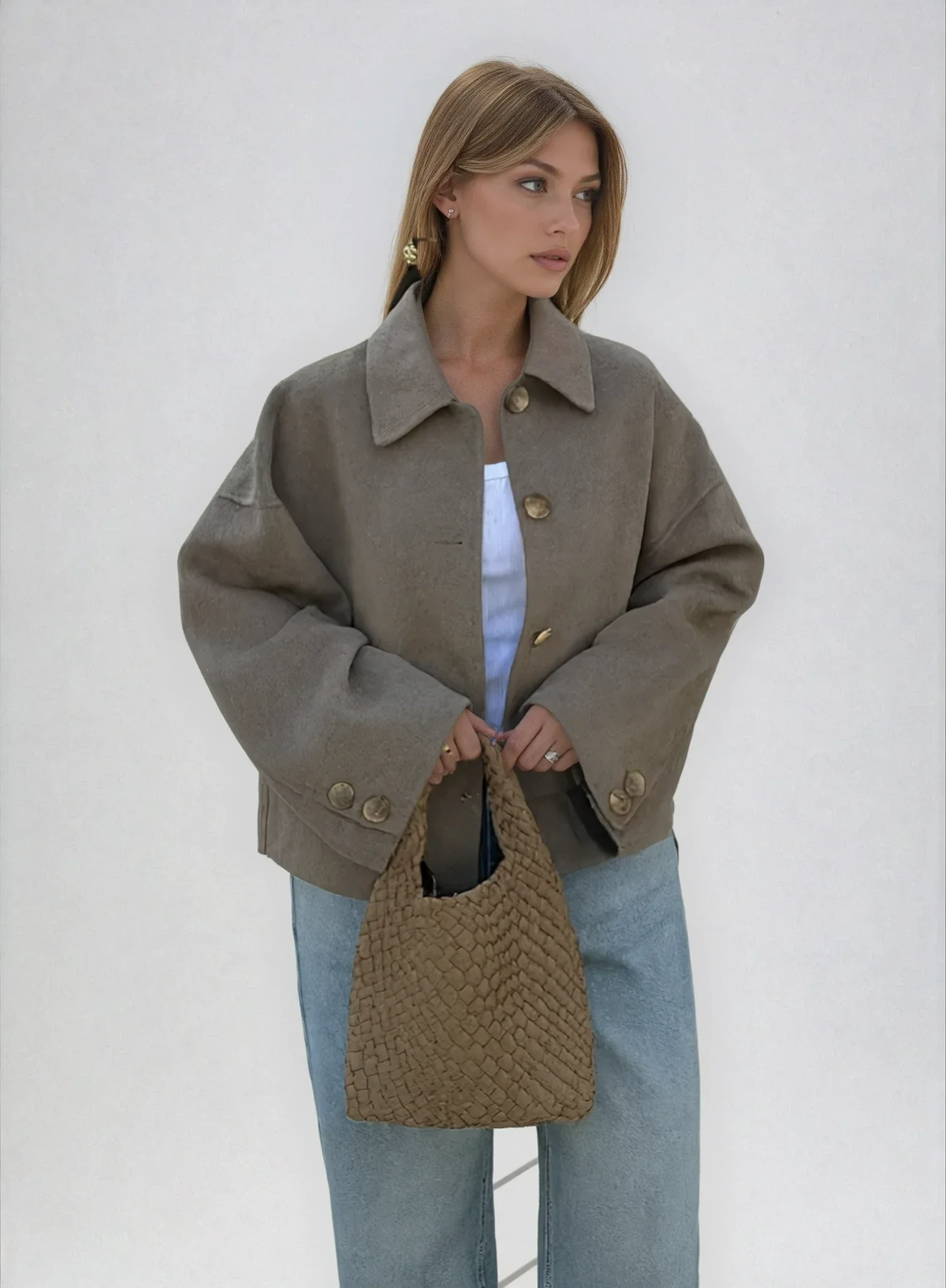 Women's Boxy Cropped Wool Coat Jacket - photo 1