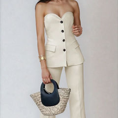 Elegant Strapless Tube Top With Wide Pants Set - photo 1