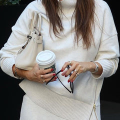 White Women's Soft Knit Two-Piece Co-ord Set with Long Sleeves