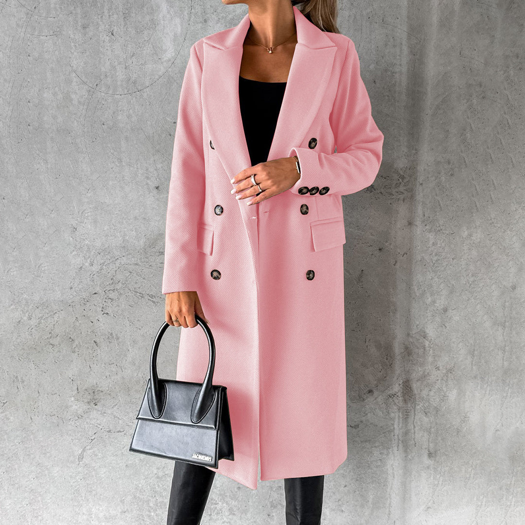 Pink Women's Tailored Double-Breasted Coat