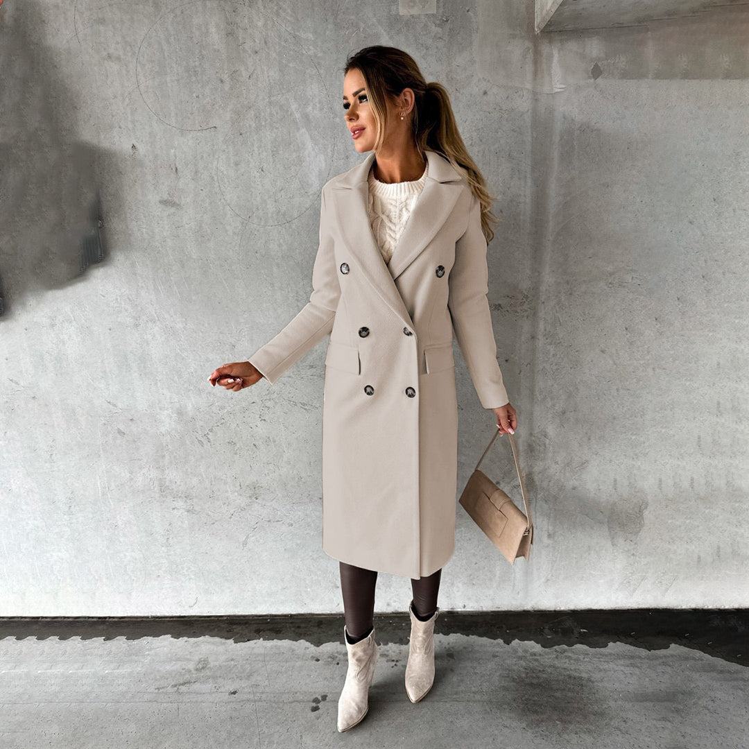 Beige Women's Tailored Double-Breasted Coat