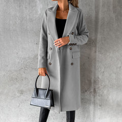 Gray Women's Tailored Double-Breasted Coat