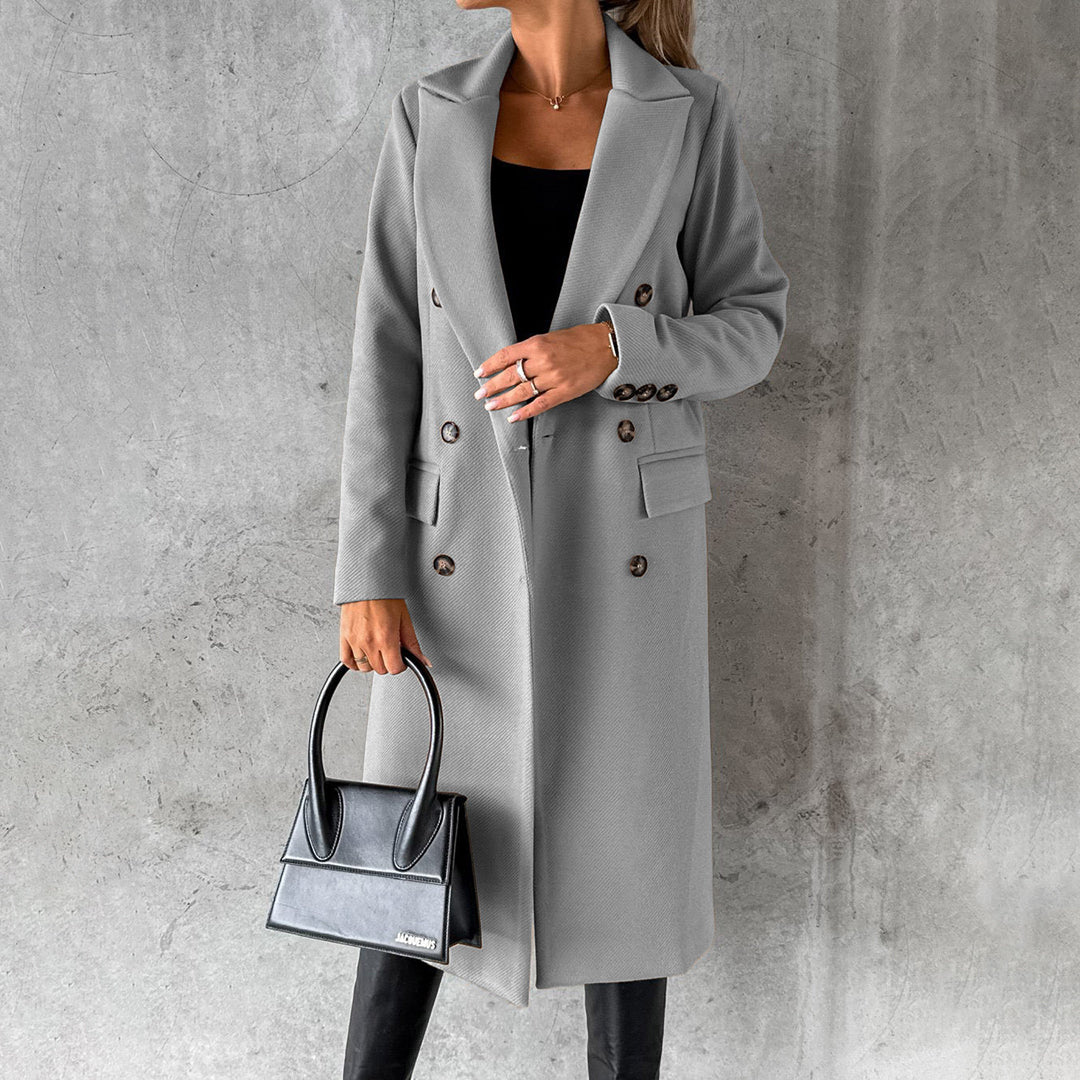 Gray Women's Tailored Double-Breasted Coat