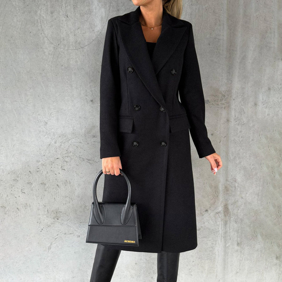 Black Women's Tailored Double-Breasted Coat