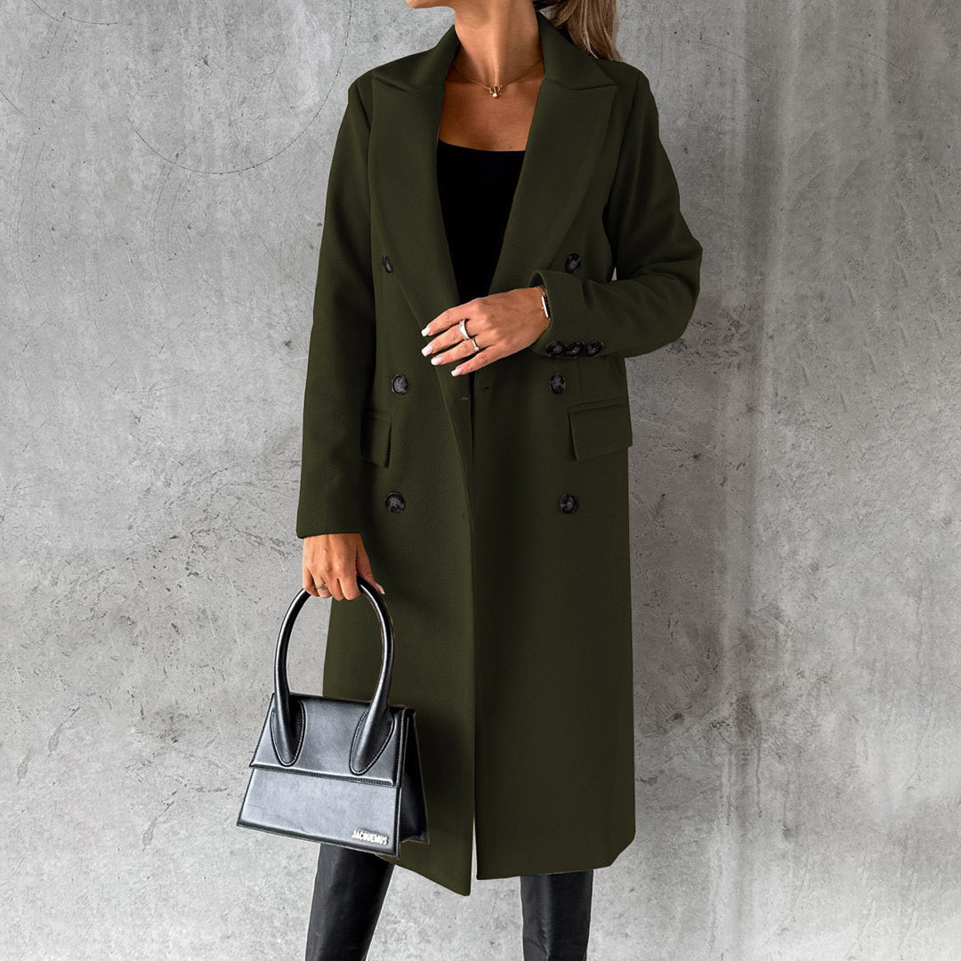 Dark Green Women's Tailored Double-Breasted Coat