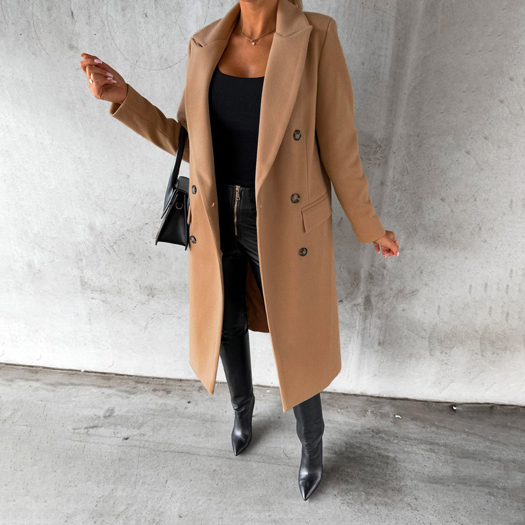 Brown Women's Tailored Double-Breasted Coat