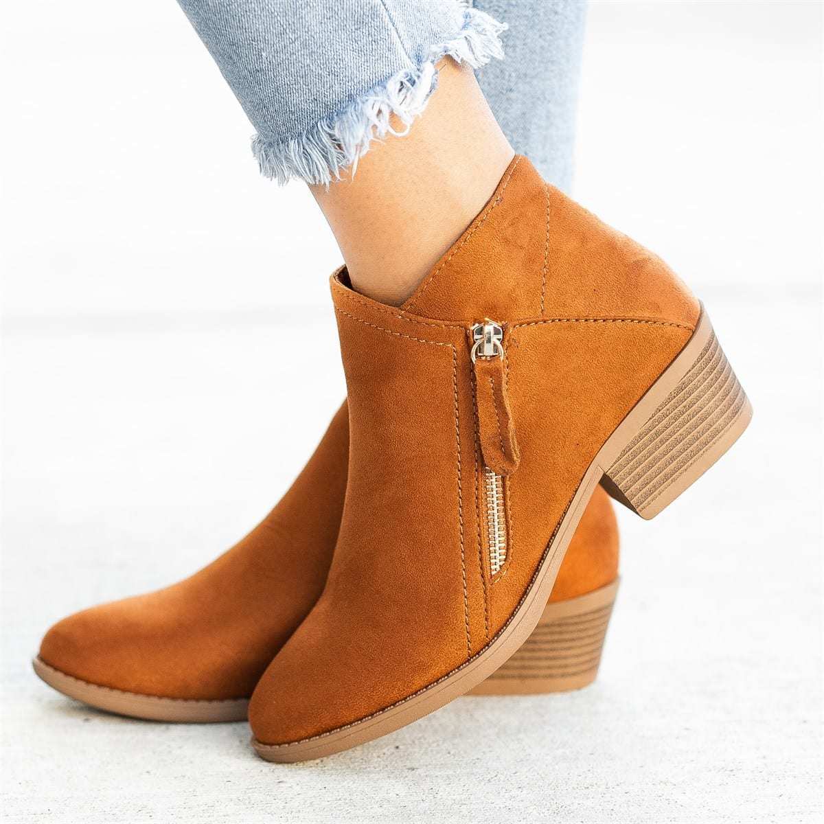 Women's Short Suede Ankle Boots - photo 8