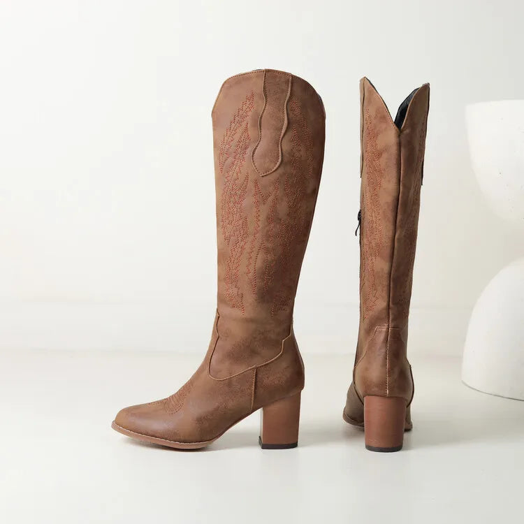 Brown Women's Knee-High Cowboy Boots - photo 1