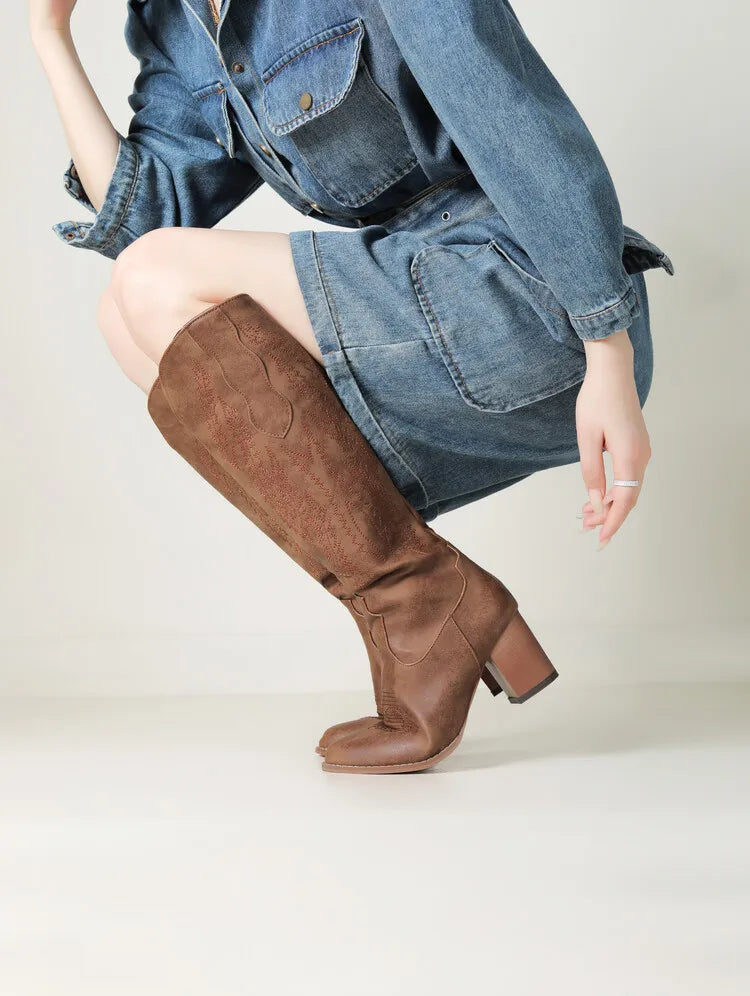 Brown Women's Knee-High Cowboy Boots - photo 2
