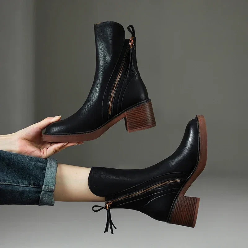 Women’s Zip-Up Ankle Boots with Block Heel - photo 1