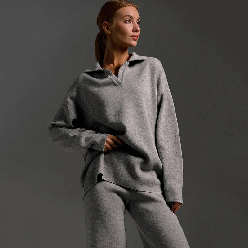 Women's Knitted Sweatshirt and Joggers Tracksuit Two-Piece Set - photo 2
