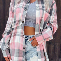 Nora Lightweight Plaid Shirt Jacket in Pink