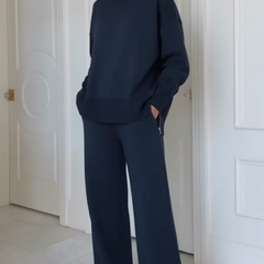 Adeline turtleneck lounge set in navy, worn