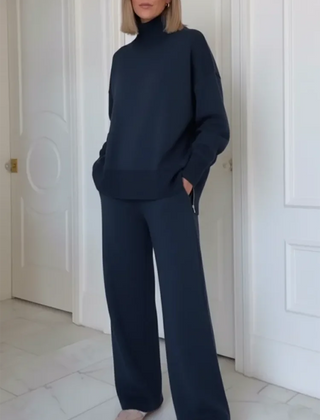 Adeline turtleneck lounge set in navy, worn