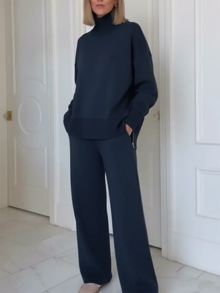 Adeline turtleneck lounge set in navy, worn