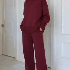 Adeline turtleneck lounge set in burgundy, worn