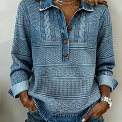 Collared Half-Button Textured Sweatshirt in Blue