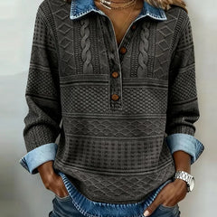 Collared Half-Button Textured Sweatshirt in Gray