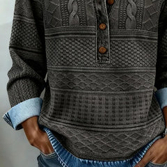 Collared Half-Button Textured Sweatshirt in Gray