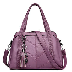 Braided Handle Tote Bag with Tassel in Lilac