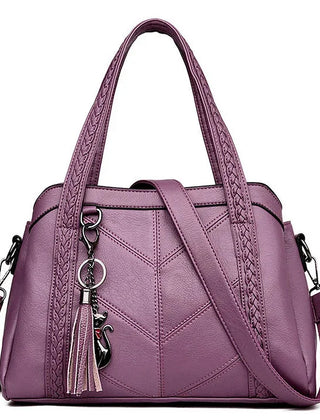 Braided Handle Tote Bag with Tassel in Lilac