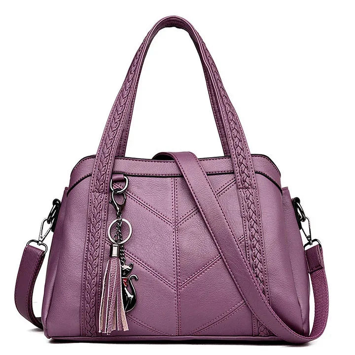 Braided Handle Tote Bag with Tassel in Lilac