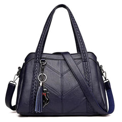Braided Handle Tote Bag with Tassel in Navy