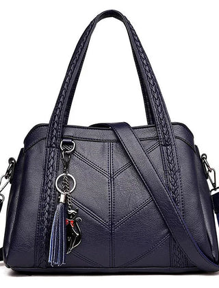 Braided Handle Tote Bag with Tassel in Navy