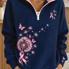 Dandelion Ribbon Print Half-Zip Sweatshirt in Navy