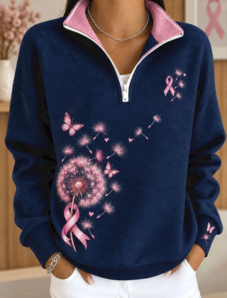 Dandelion Ribbon Print Half-Zip Sweatshirt in Navy
