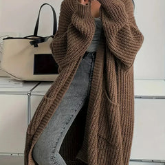 Long Oversized Open Cardigan in Brown