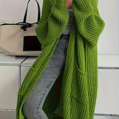 Long Oversized Open Cardigan in Lime Green