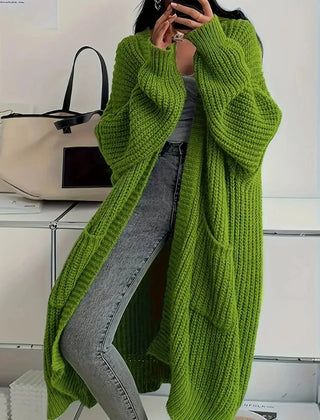 Long Oversized Open Cardigan in Lime Green