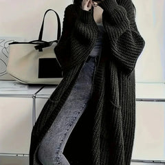 Long Oversized Open Cardigan in Black