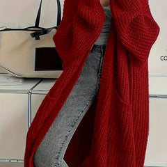 Long Oversized Open Cardigan in Red