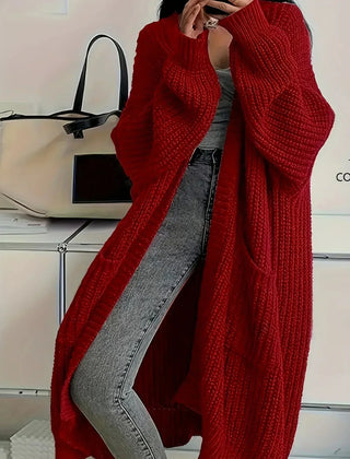 Long Oversized Open Cardigan in Red