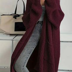 Long Oversized Open Cardigan in Burgundy