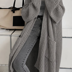 Long Oversized Open Cardigan in Gray