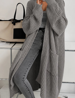 Long Oversized Open Cardigan in Gray