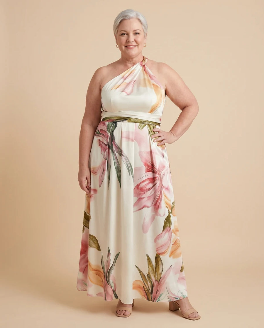 Amiel | Light Floral Maxi Dress worn by a woman with curves